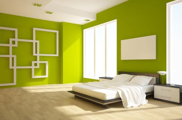 Интерьер спальни в зеленом цвете
